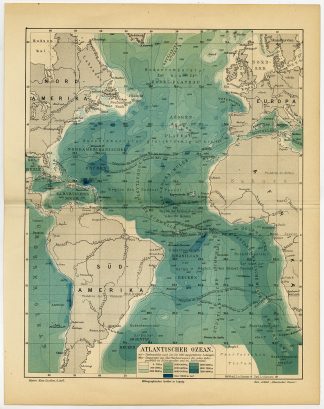 Antique Map-ATLANTIC OCEAN-DEPTH CHART-Meyers-1902