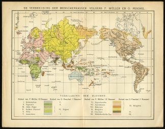 Antique Map-WORLD MAP-HUMAN RACES-Oosthoek-1893