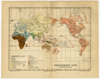 Antique Map-WORLD MAP-HUMAN RACES-Meyers-1895