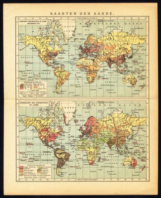 Antique Map-WORLD MAP-RELIGION-POPULATION-Meyers-1895