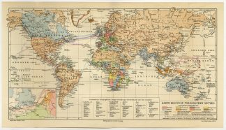 Antique Map-TELEGRAPH GRID-WORLD MAP-Meyers-1895