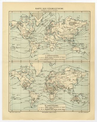 Antique Map-TEMPERATURES-WORLD MAP-Meyers-1902