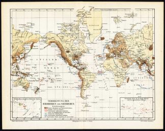 Antique Map-EARTHQUAKE-VOLCANO-WORLD-Meyers-1895