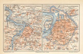 Antique Plan-ANTWERP-ANVERS-CITY-REGION-BELGIUM-Meyers-1895