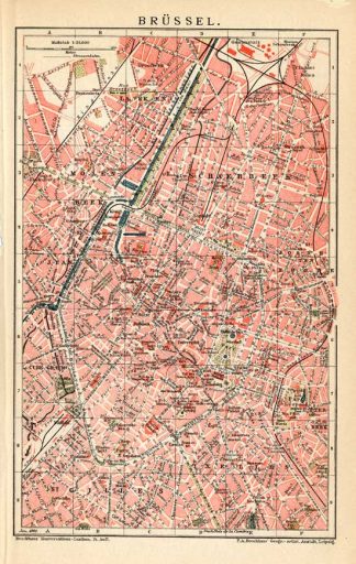 Antique Plan-BRUSSELS-BRUXELLES-BELGIUM-Brockhaus-1895