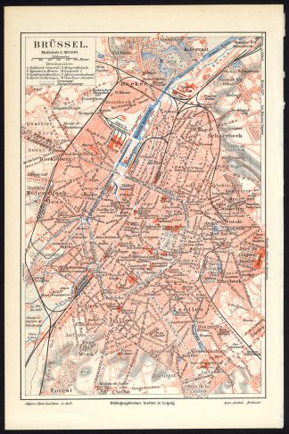 Antique Plan-BRUSSELS-BRUXELLES-BELGIUM-Meyers-1895