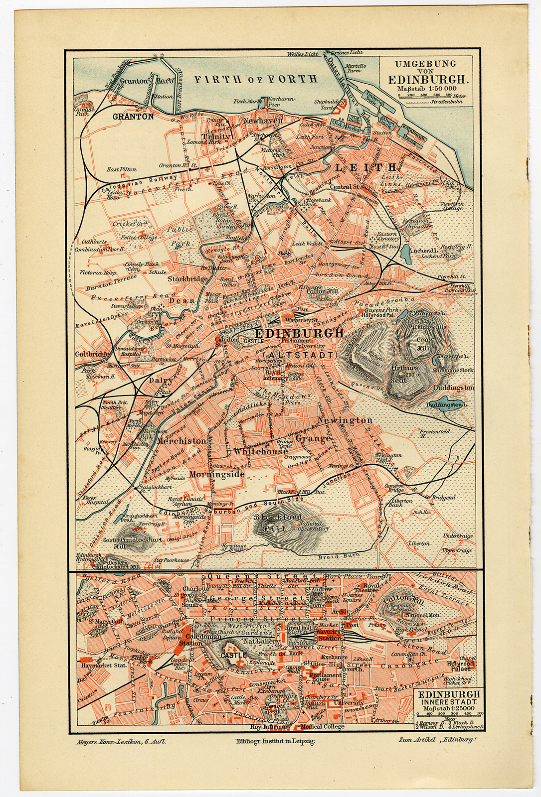 , Antique Plan-EDINBURGH-SCOTLAND-BRITAIN-Meyers-1895, Pictura Antique Prints
