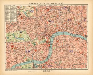 Antique Plan-LONDON-CITY-WEST END-ENGLAND-GREAT BRITAIN-Meyers-1895