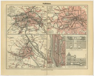 Antique Plan-LONDON-BERLIN-VIENNA-METRO-Meyers-1895