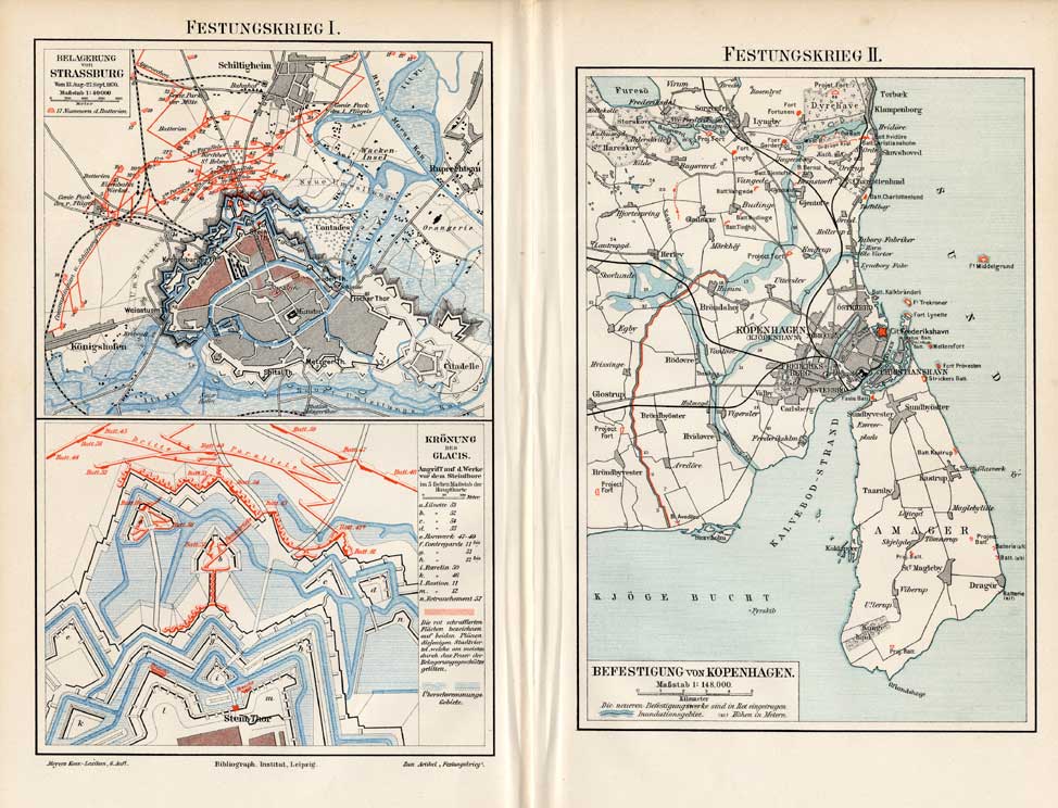 Bb06553 416x318 Antique Plan-COPENHAGEN-STRASBOURG-FORT-WAR-Meyers-1895