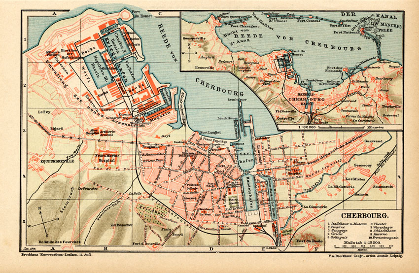 , Antique Plan-CHERBOURG-FRANCE-Meyers-1895, Pictura Antique Prints