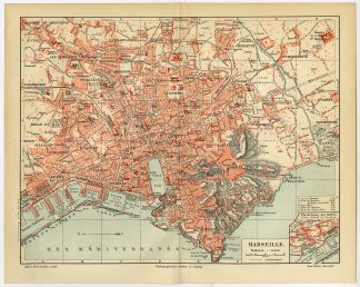 Antique Plan-MARSEILLE-WITH INSERT OF HARBOUR-FRANCE-Meyers-1895