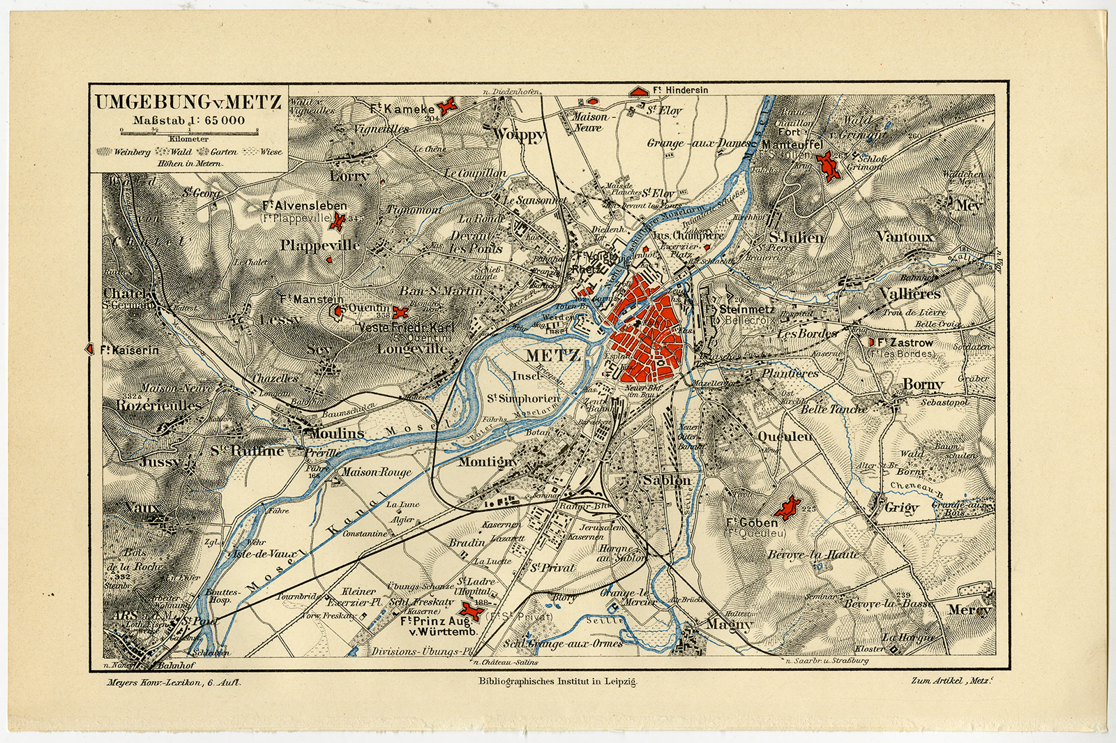 , Antique Plan-METZ-MOSEL-FRANCE-Meyers-1895, Pictura Antique Prints