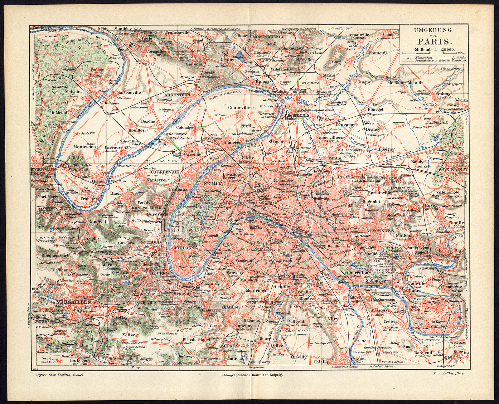 , Antique Plan-PARIS-VERSAILLES-SEINE-FRANCE-Meyers-1902, Pictura Antique Prints