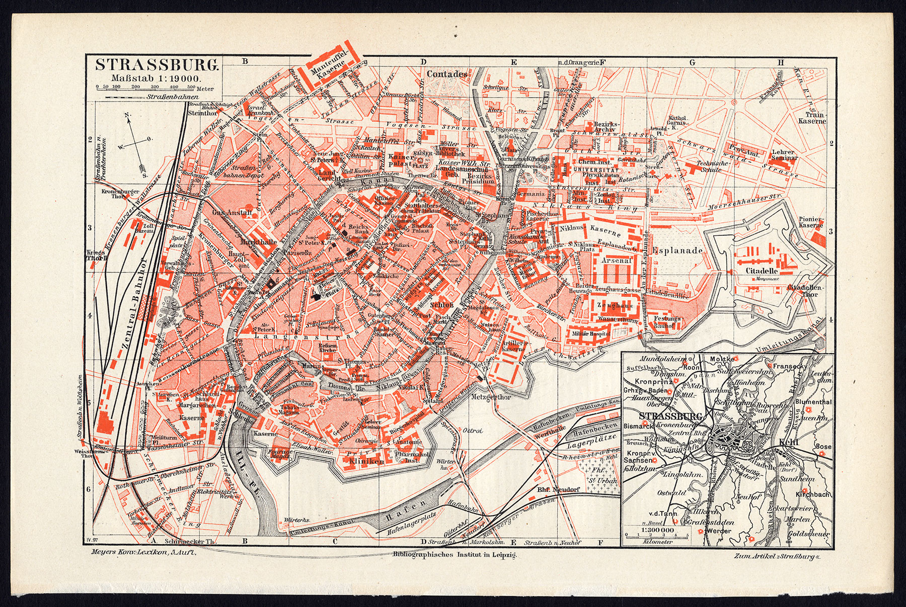 , Antique Plan-STRASBOURG-FRANCE-Meyers-1893, Pictura Antique Prints