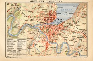 Antique Plan-GENEVE-GENEVA-SURROUNDING-REGION-SWITZERLAND-Meyers-1895