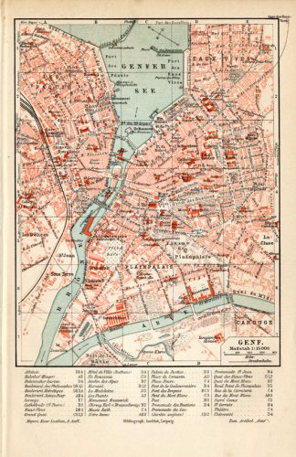 Antique Plan-GENEVE-GENEVA-GENF-SWITZERLAND-Meyers-1895