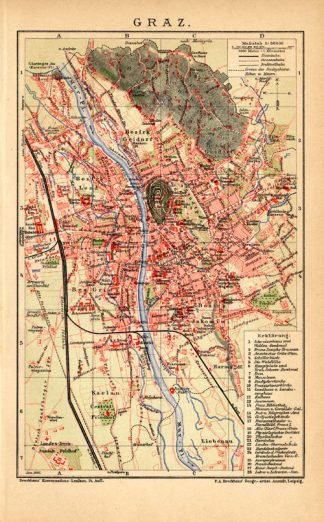 Antique Plan-GRAZ-AUSTRIA-CITY PLAN-Meyers-1895