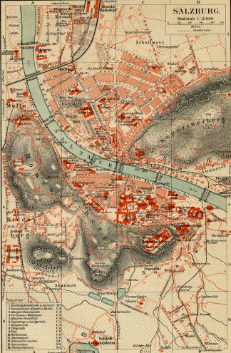 Antique Plan-SALZBURG-AUSTRIA-Meyers-1895