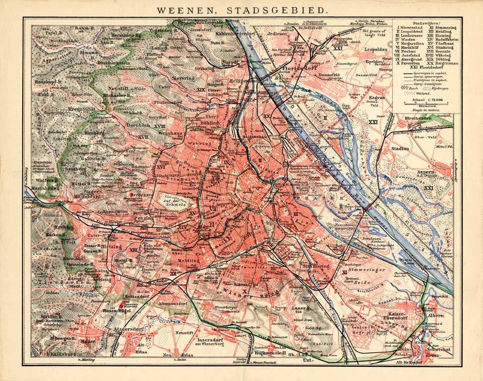 , Antique Plan-WIEN-VIENNA-AUSTRIA-PLAN-CITY-Oosthoek-1895, Pictura Antique Prints