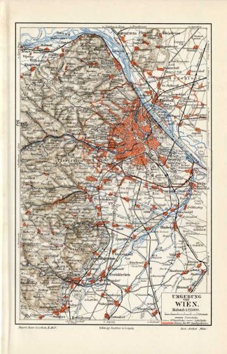 Antique Map-PLAN-WIEN-VIENNA-AUSTRIA-Meyers-1904