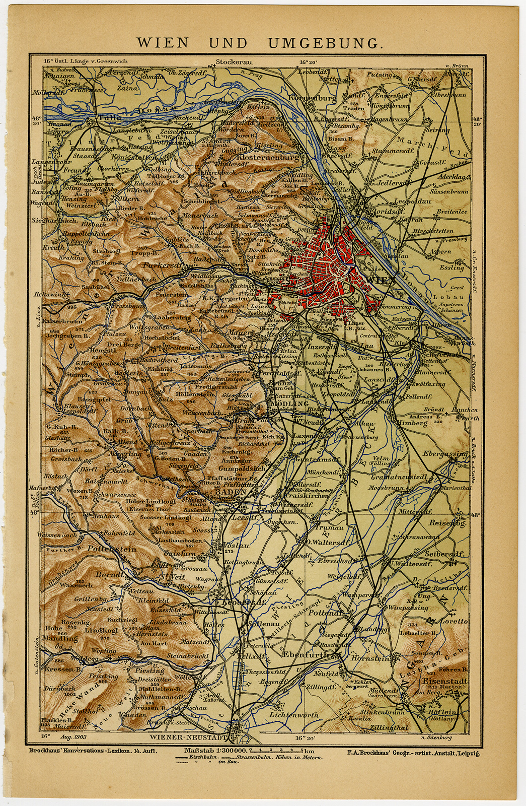 , Antique Plan-WIEN-VIENNA-REGION-AUSTRIA-Meyers-1895, Pictura Antique Prints