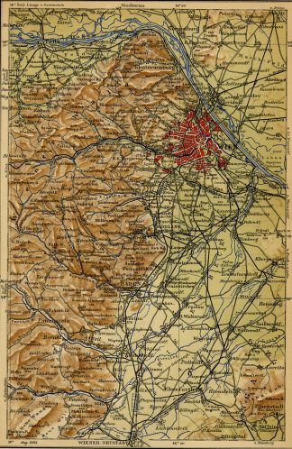 Antique Plan-WIEN-VIENNA-REGION-AUSTRIA-Meyers-1895
