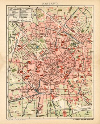 Antique Plan-MILAN-MILANO-ITALY-Brockhaus-1895