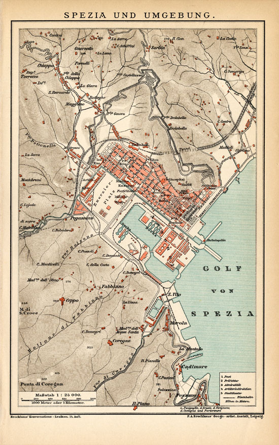 , Antique Plan-LA SPEZIA-ITALY-Meyers-1895, Pictura Antique Prints