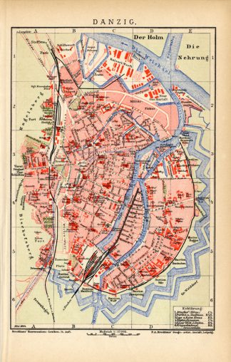 Antique Plan-DANZIG-GERMANY-Meyers-1895