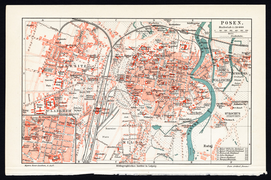 , Antique Plan-POSEN-GERMANY-Meyers-1895, Pictura Antique Prints