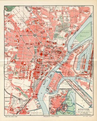 Antique Plan-STETTIN-GERMANY-Meyers-1895