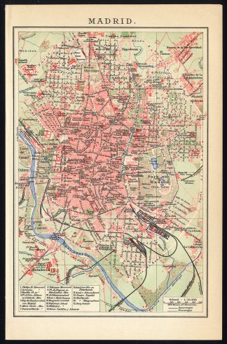 Antique Plan-MADRID-SPAIN-CITY PLAN-RIALWAY-Oosthoek-1916