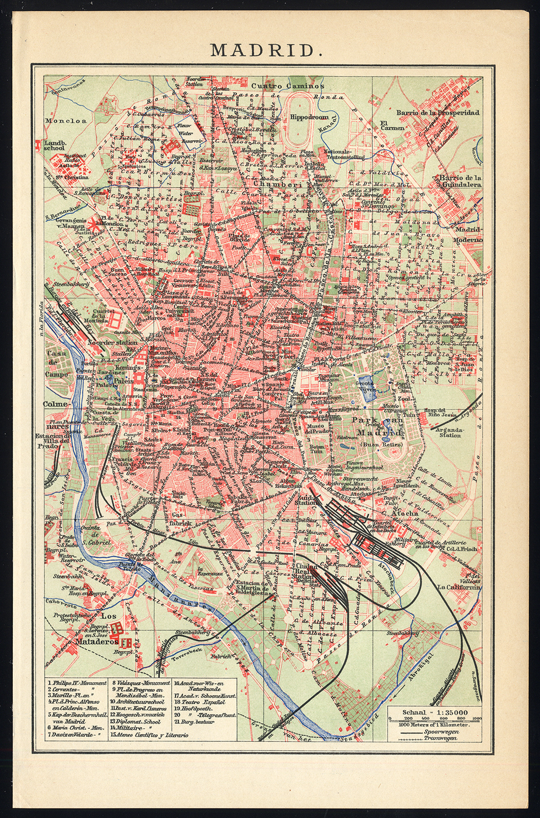 , Antique Plan-MADRID-SPAIN-CITY PLAN-RIALWAY-Oosthoek-1916, Pictura Antique Prints