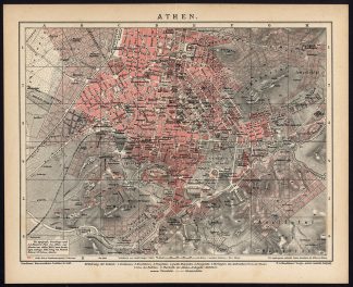 Antique Plan-ATHENS-CITY PLAN-GREECE-Brockhaus-1895