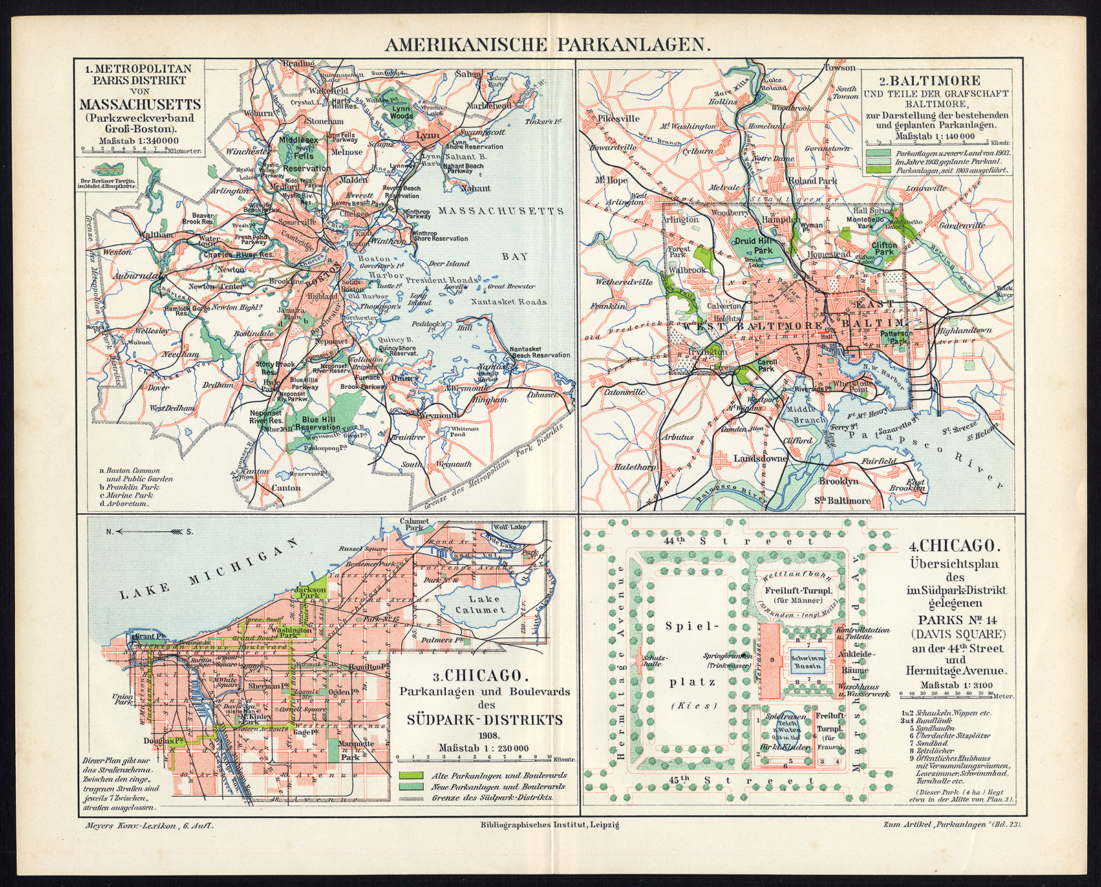 , Antique Plan-CHICAGO-BALTIMORE-USA-PARK-Meyers-1895, Pictura Antique Prints