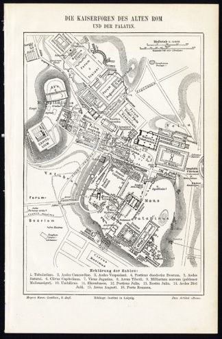 Antique Plan-ANCIENT ROME-ROMA-FORUM-ITALY-Meyers-1895