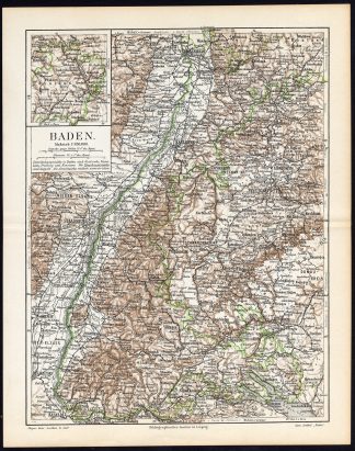 Antique Map-BADEN WURTTEMBERG-BAULAND-STRASSBURG-GERMANY-Meyers-1902