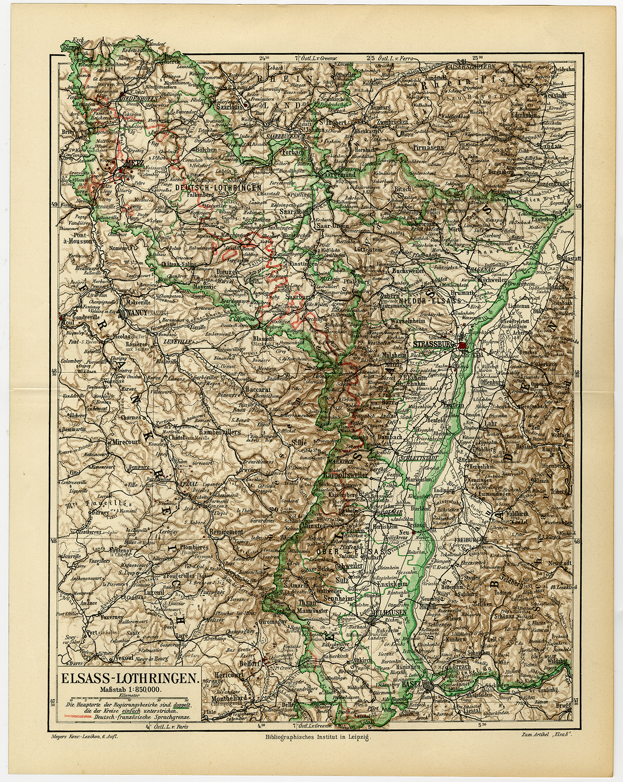 Bb06670 2 416x522 Antique Map-ALSACE LORRAINE-ELSASS-GERMANY-Meyers-1895 - Image 2