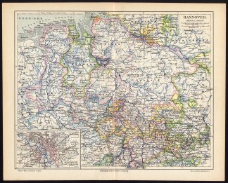 Antique Map-HANNOVER-GERMANY-Meyers-4th-1885