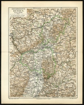 Antique Map-HESSEN-RHEIN PFALZ-GERMANY-Meyers-1902