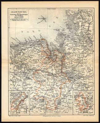 Antique Map-OLDENBURG-NORTH SEA-GERMANY-Meyers-1885