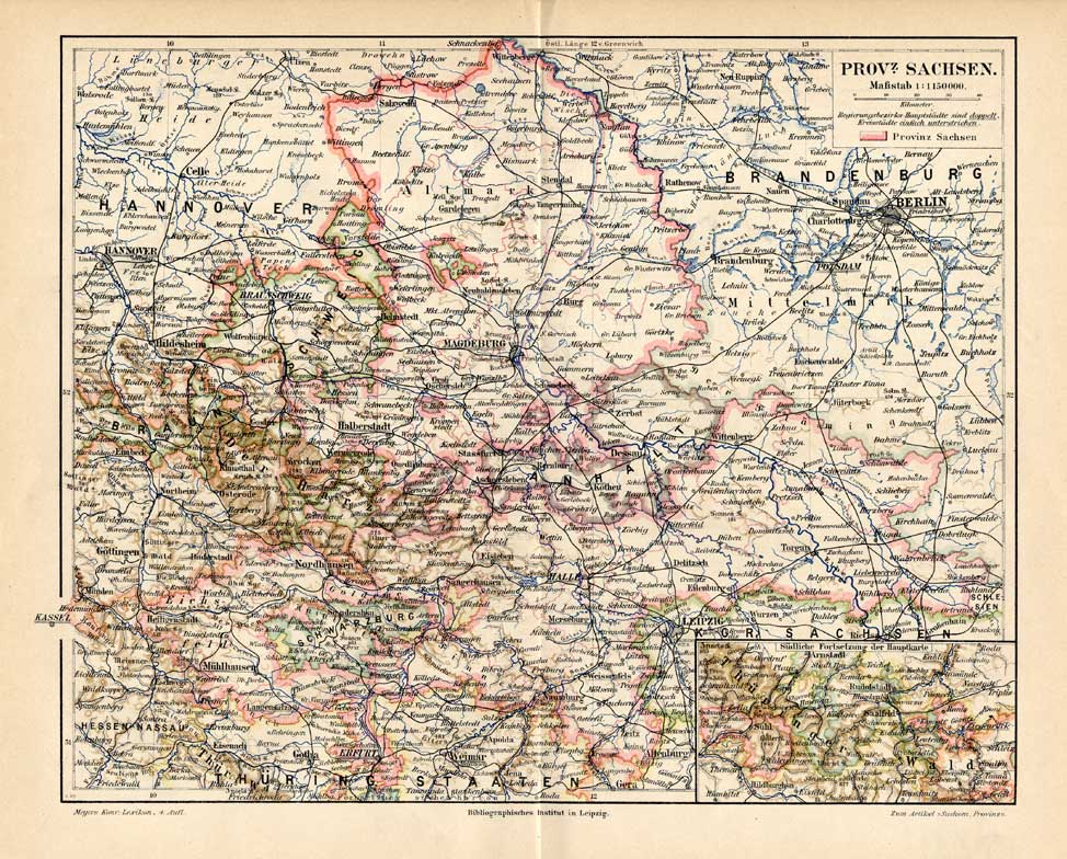 , Antique Map-SAXONY-SACHSEN-PROVINCE-REGION-GERMANY-Meyers-1895, Pictura Antique Prints
