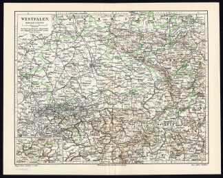 Antique Map-WESTFALEN-WESTPHALIA-GERMANY-DORTMUND-MUNSTER-Meyers-1902