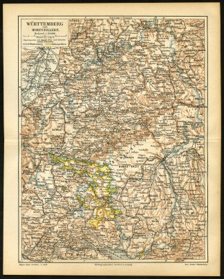 Antique Map-WURTTEMBERG-GERMANY-Meyers-1895