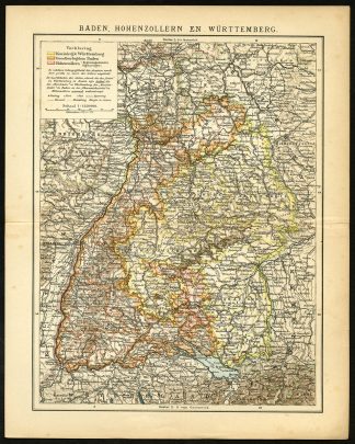 Antique Map-BADEN WURTTEMBERG-GERMANY-Brockhaus-1893