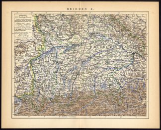 Antique Map-BAVARIA-BAYERN-GERMANY-MUNCHEN-REGENSBURG-INGOLSTADT-Brockhaus-1893