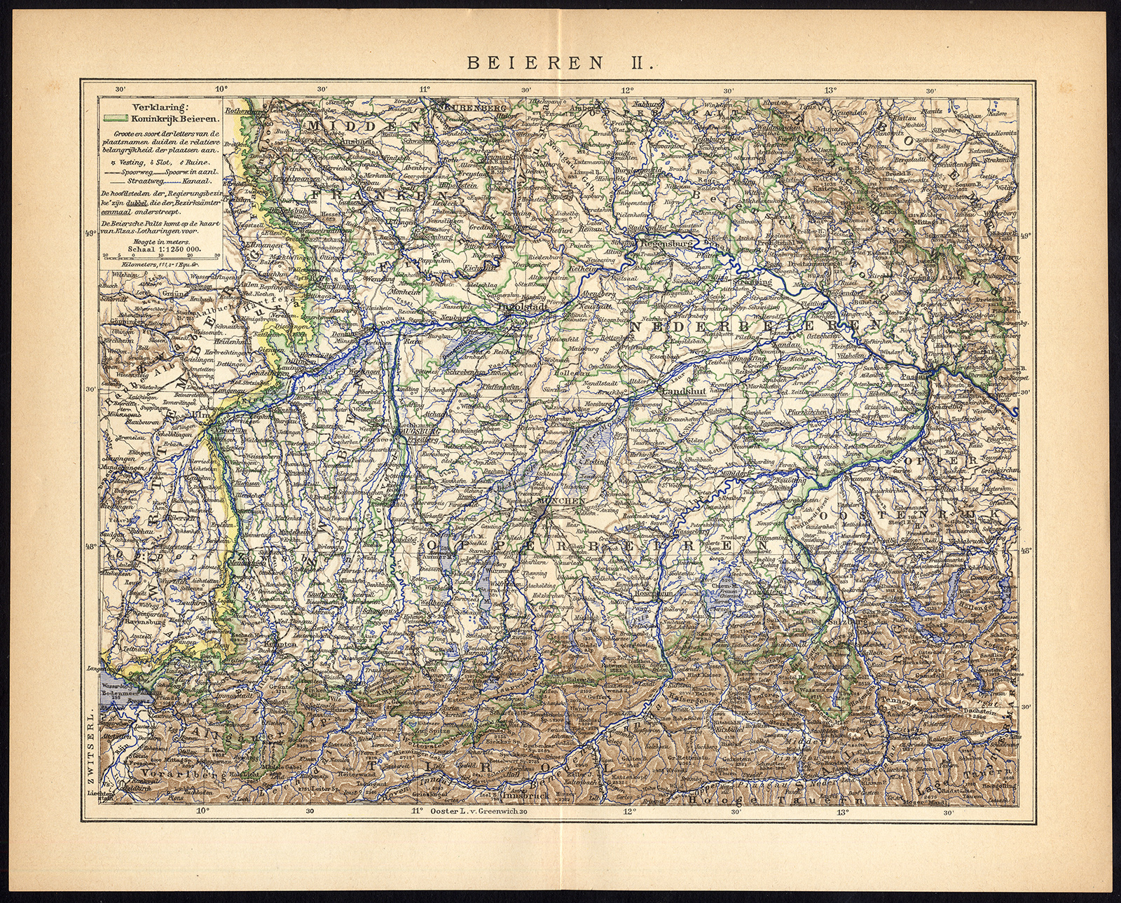, Antique Map-BAVARIA-BAYERN-GERMANY-MUNCHEN-REGENSBURG-INGOLSTADT-Brockhaus-1893, Pictura Antique Prints