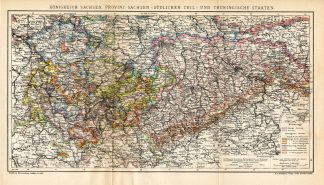 Antique Map-SAXONY-THURINGIA-GERMANY-Meyers-1895