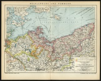 Antique Map-POMERANIA-MECKLENBURG-GERMANY-Brockhaus-1893